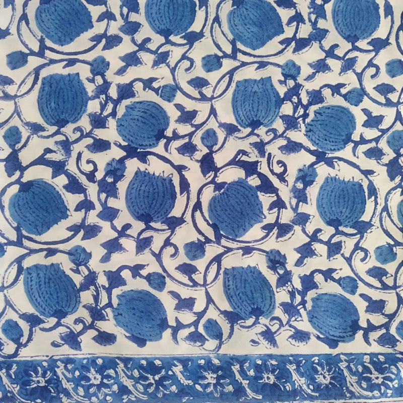 Blue Floral Block Print Cotton Fabric