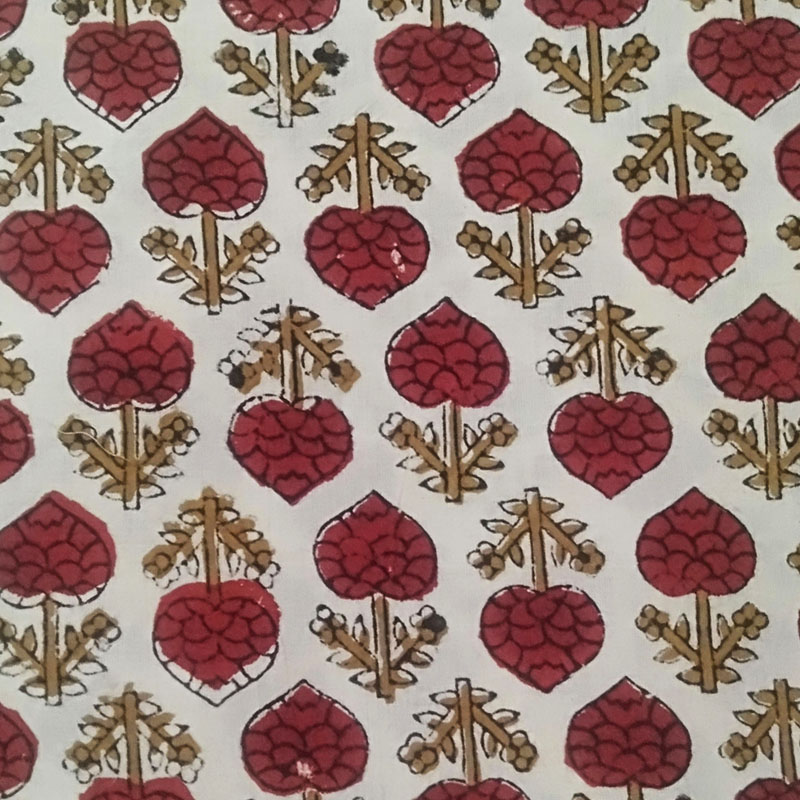 Cream / Maroon Floral Bagru Block Print Cotton Fabric 