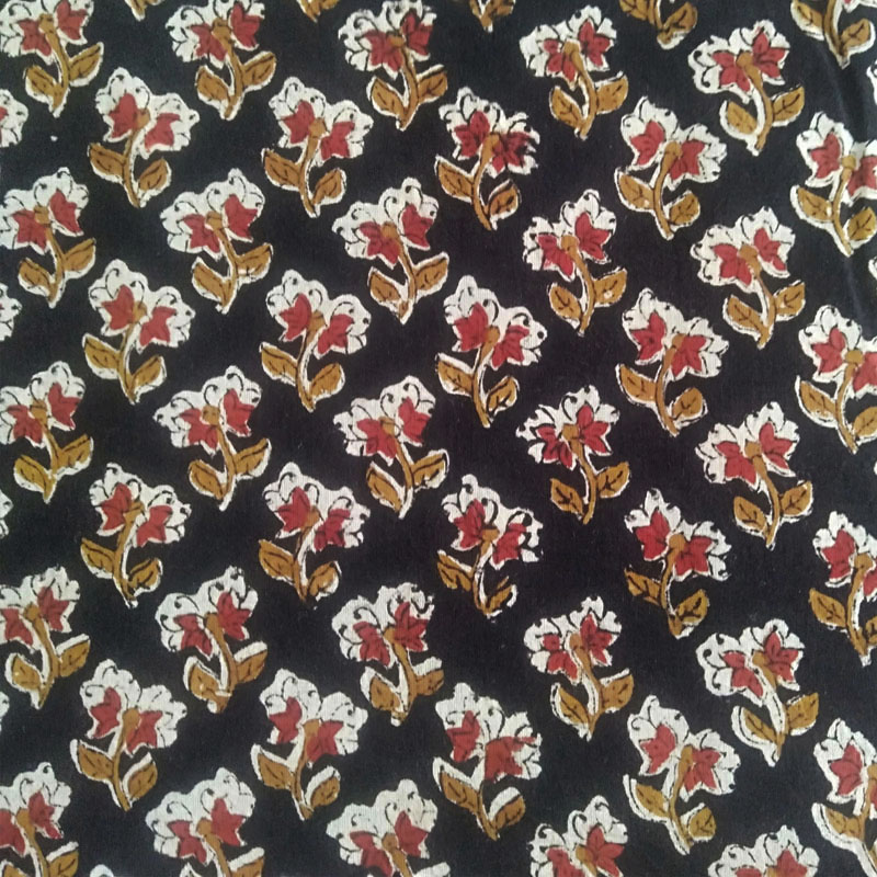 Black Floral Block Print Traditional Fashion Cotton Fabric