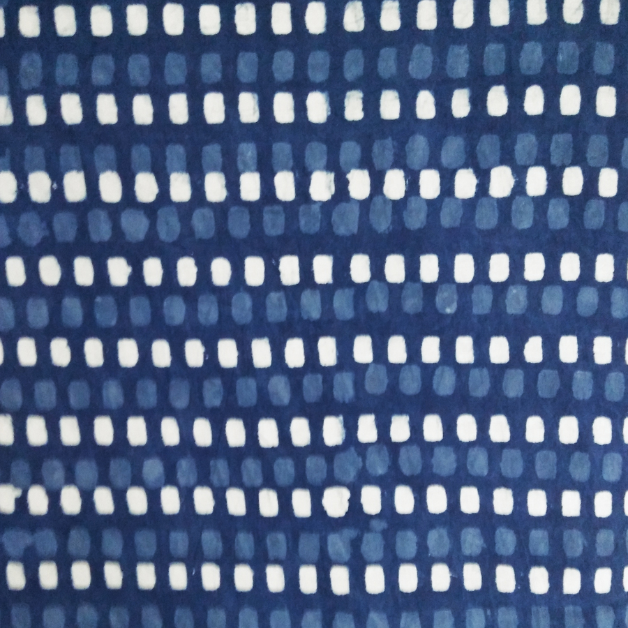 Blue and White Dotted Hand Block Printed Cotton Fabric: Blue,White