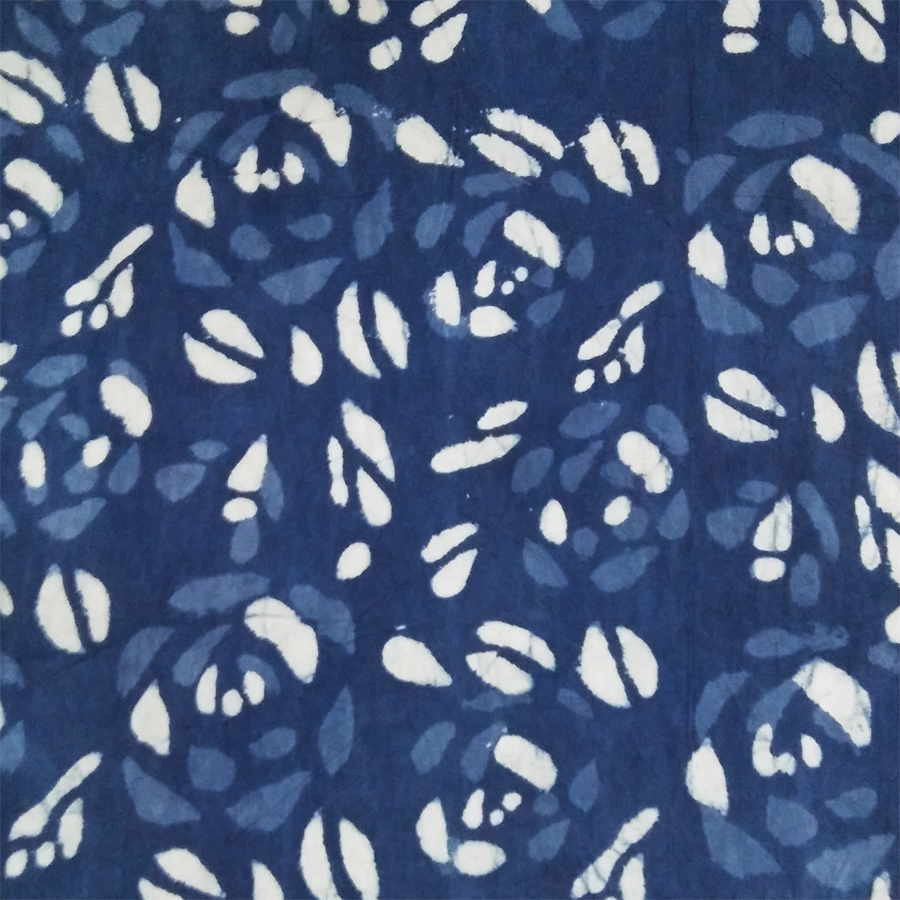 Blue and White Design Hand Block Printed Cotton Cambric Fabric: Blue and White