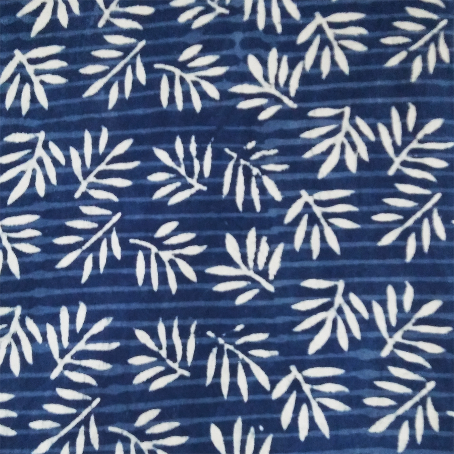 Blue Indigo Design Hand Block Printed Cotton Cambric Fabric: Blue and White