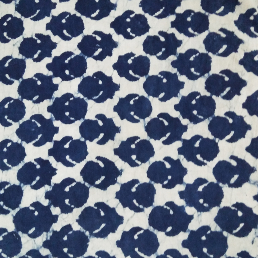 Indigo Blue Design Print Hand Block Printed Cotton Fabric: Blue and White