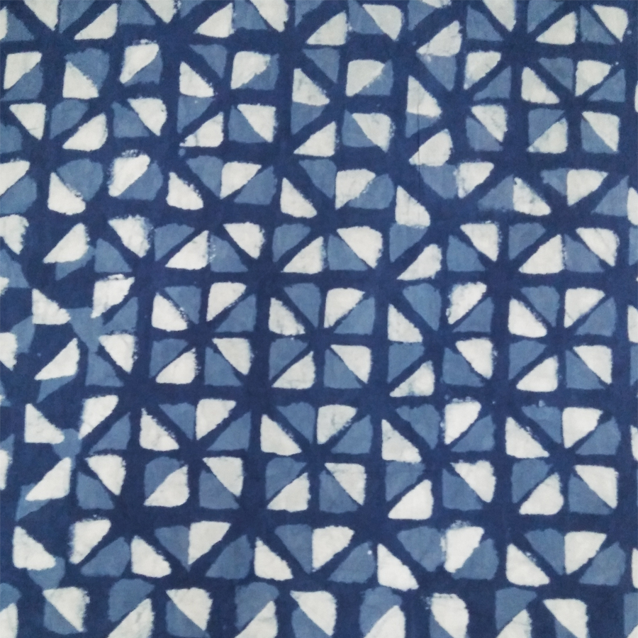 Hand Block Printed Cotton Cambric Fabric Blue Indigo Print : Blue and White