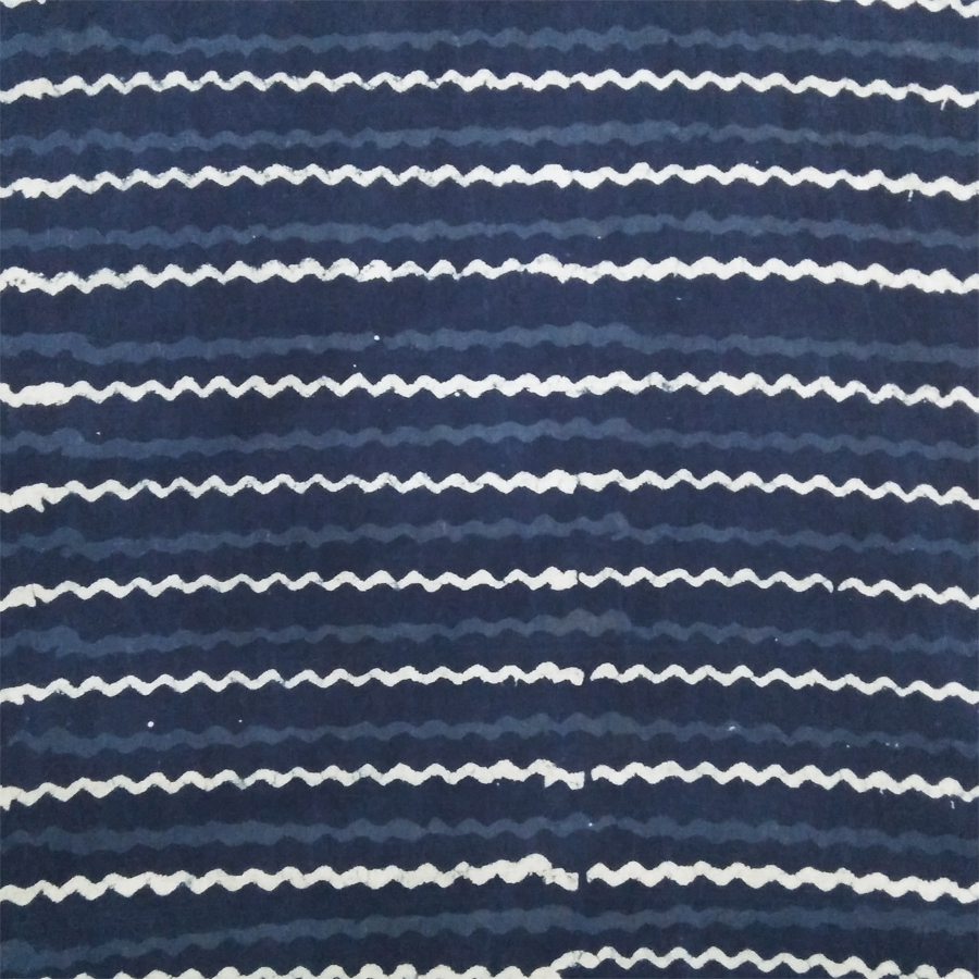 Blue and White Indigo Striped Hand Block Cotton Cambric Fabric Per Meter/Yard