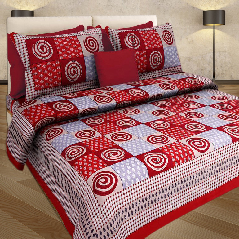 Multi Color Prints 100% Cotton Double Bed Sheet With 2 Pillow Covers