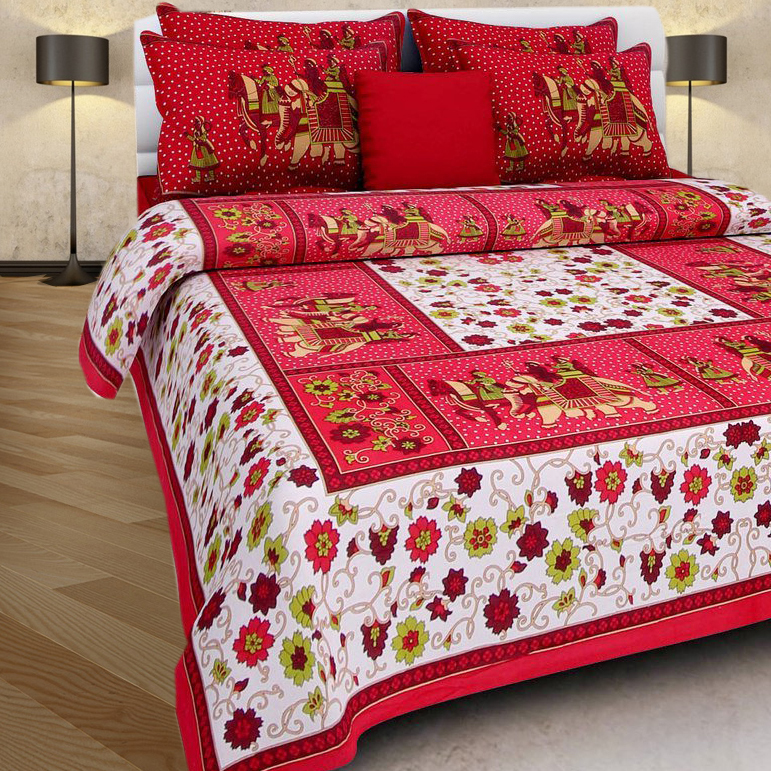 Multi Floral Prints 100% Cotton Double Bed Sheet With 2 Pillow Covers