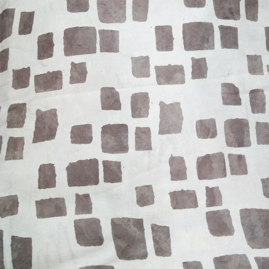 Light Brown And White Boxes Hand Block Fabric 100% Cotton Print Design