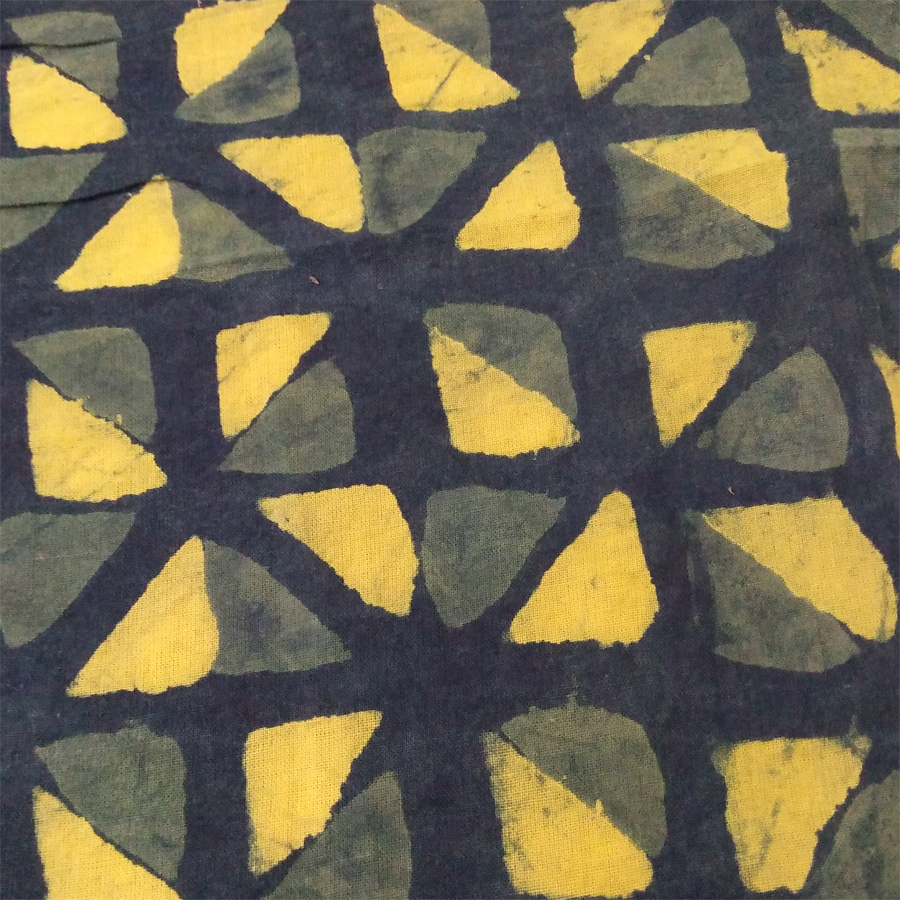Yellow Black and Gray Art Hand Block Printed Fabric Cotton Cambric Design