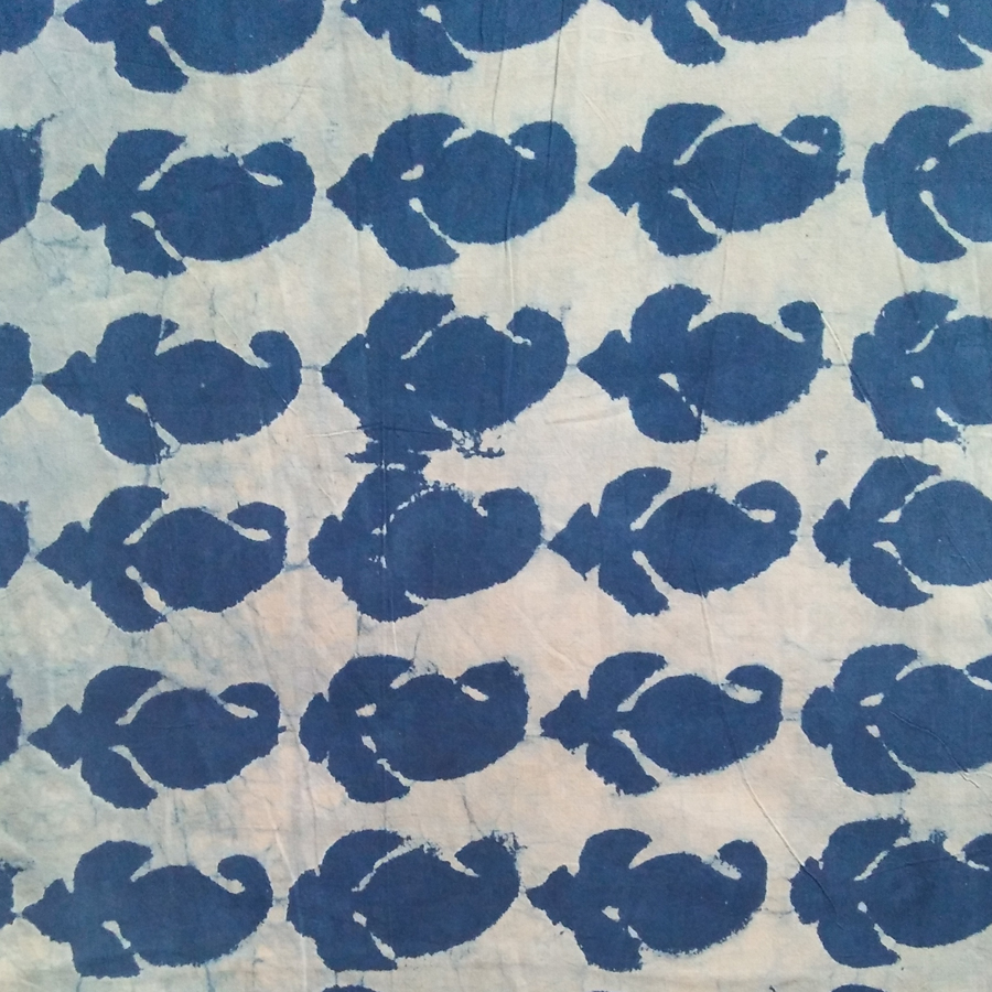 Hand Block Print Flower Design Cambric Cotton Fabric Indigo Blue Cotton Fabric