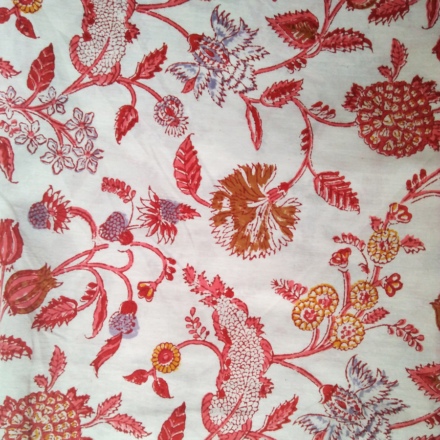 Hand Block Cotton Fabric Red And White For Garments Dress Making Cotton